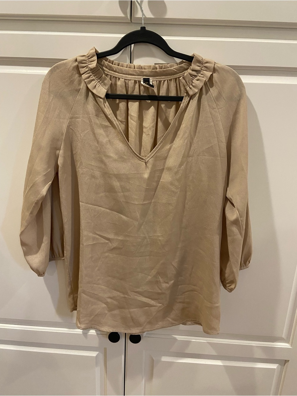 Signature Neutral Ruffle-Trim V-Neck Blouse